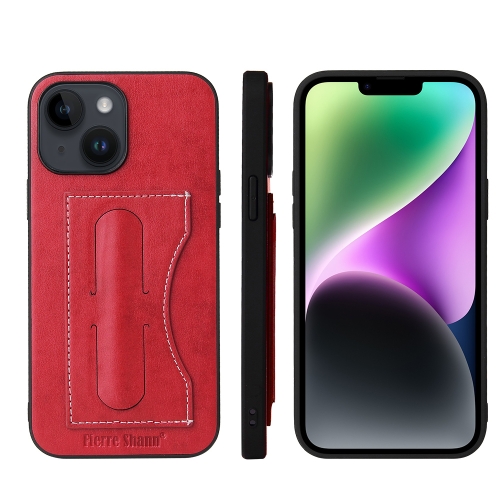 

For iPhone 15 Plus Fierre Shann Holder Back Cover PU Phone Case(Red)