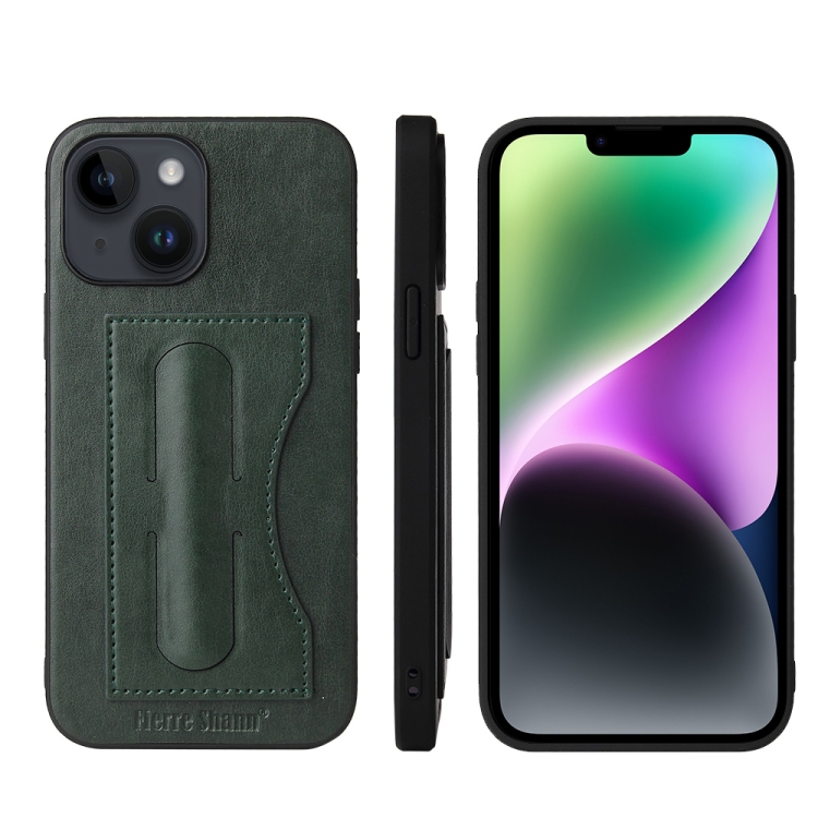 

For iPhone 14 Fierre Shann Holder Back Cover PU Phone Case(Green)