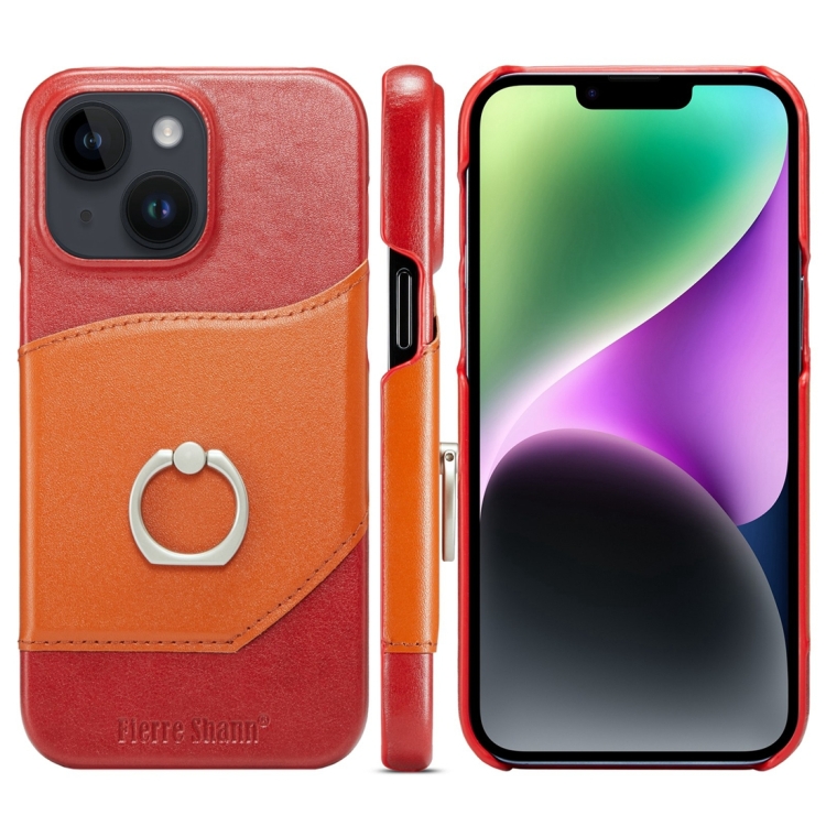 

For iPhone 15 Plus Fierre Shann Oil Wax Texture Genuine Leather Back Cover Phone Case(Red)