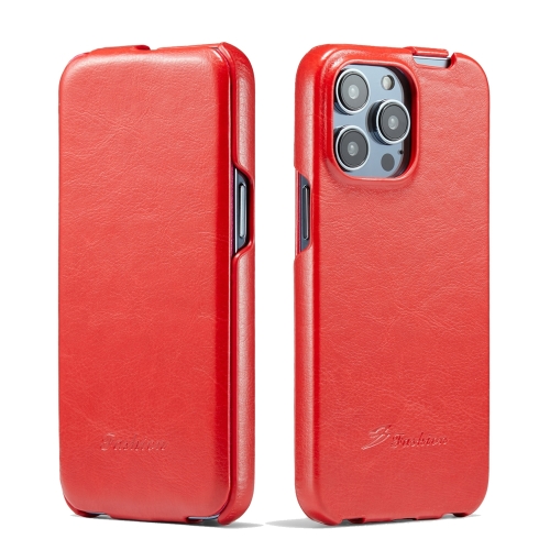 

For iPhone 15 Pro Fierre Shann Oil Wax Texture Vertical Flip PU Phone Case(Red)