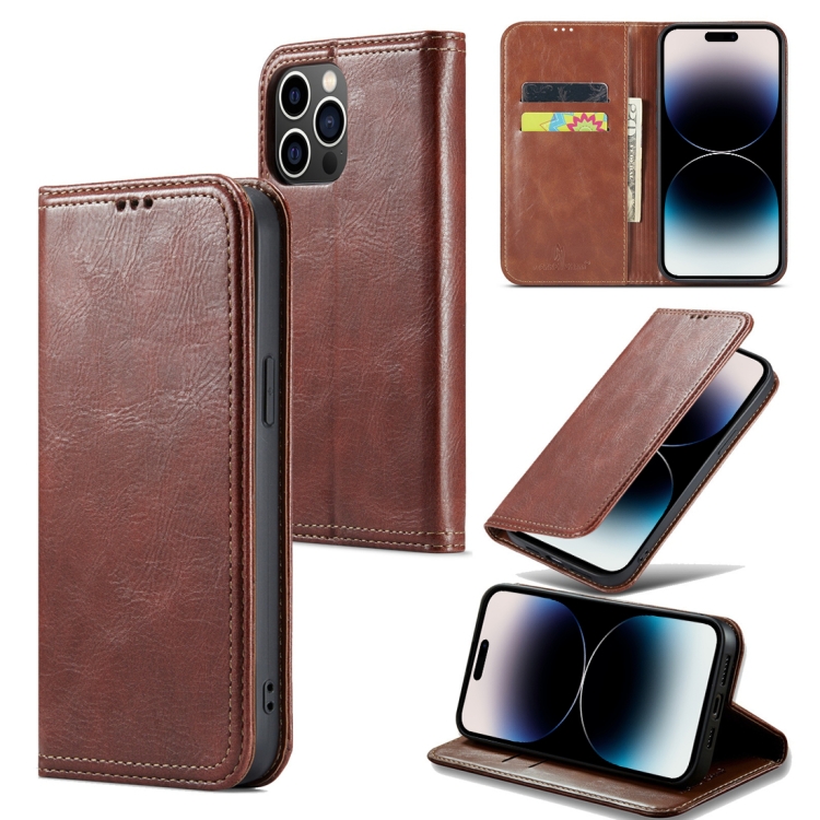 

For iPhone 15 Pro Fierre Shann Vintage Bark Texture Wallet Leather Phone Case(Brown)