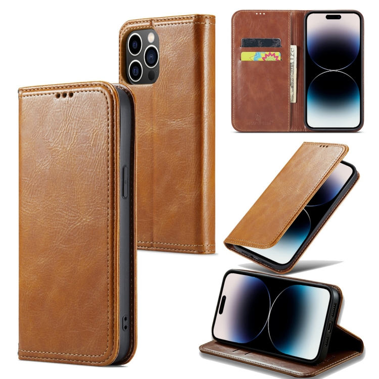

For iPhone 15 Pro Fierre Shann Vintage Bark Texture Wallet Leather Phone Case(Khaki)