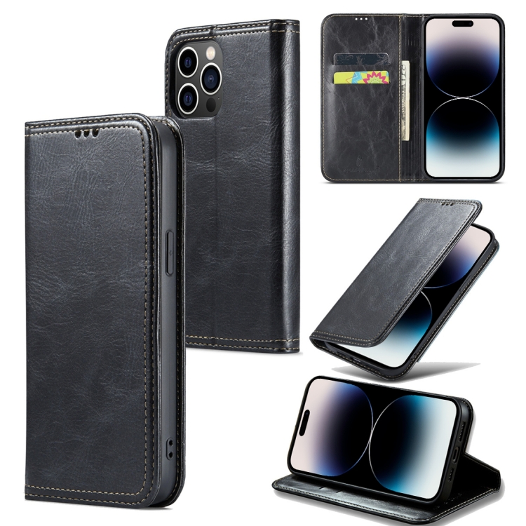 

For iPhone 15 Pro Fierre Shann Vintage Bark Texture Wallet Leather Phone Case(Black)
