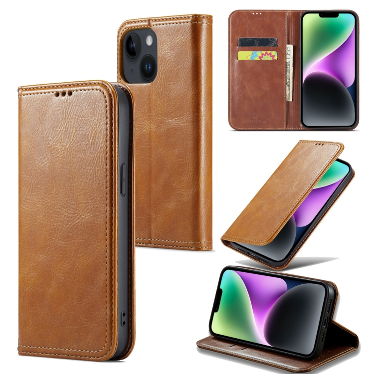 

For iPhone 15 Plus Fierre Shann Vintage Bark Texture Wallet Leather Phone Case(Khaki)