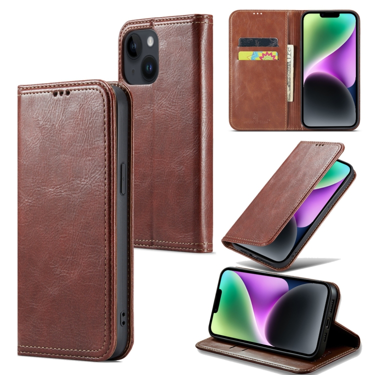 

For iPhone 15 Fierre Shann Vintage Bark Texture Wallet Leather Phone Case(Brown)