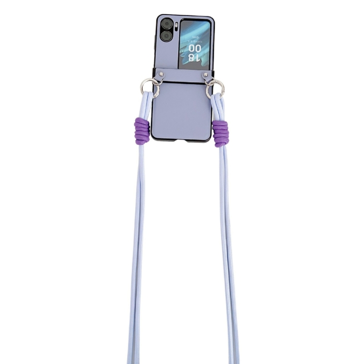 

For OPPO Find N2 Flip Morandi Leather Texture Phone Case With Lanyard(Blue)