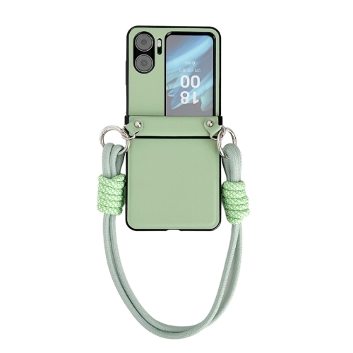 

For OPPO Find N2 Flip Morandi Leather Texture Phone Case With Strap(Green)