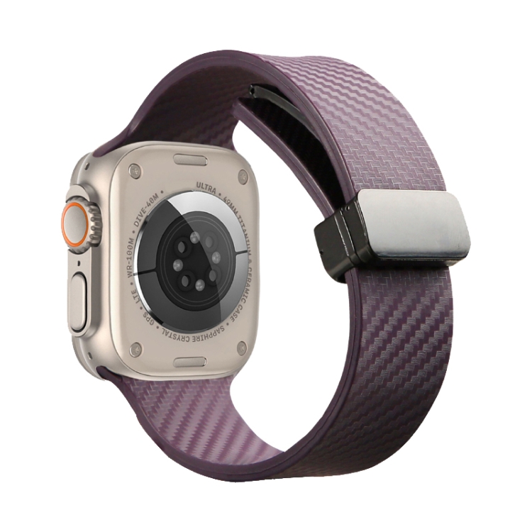 

For Apple Watch Ultra 49mm Carbon Fiber Pattern Magnetic Buckle Silicone Watch Band(Purple)