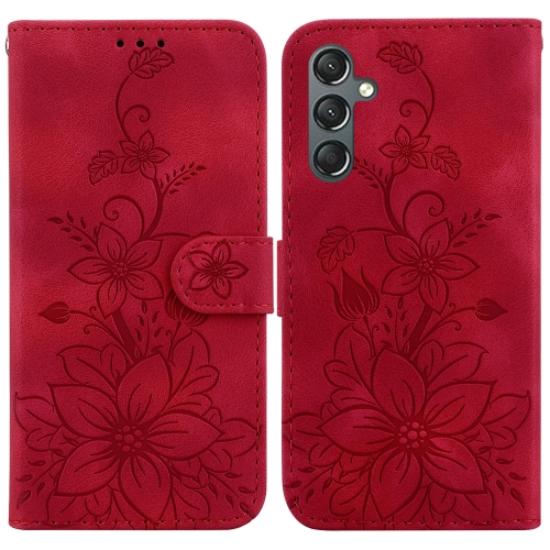 

For Samsung Galaxy S23 FE 5G Lily Embossed Leather Phone Case(Red)