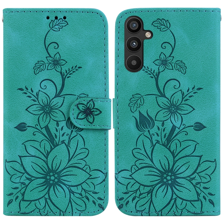 

For Samsung Galaxy A54 5G Lily Embossed Leather Phone Case(Green)