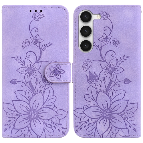 

For Samsung Galaxy S23+ 5G Lily Embossed Leather Phone Case(Purple)