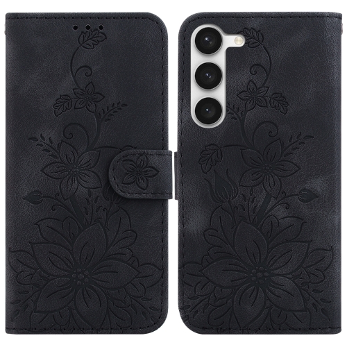 

For Samsung Galaxy S23+ 5G Lily Embossed Leather Phone Case(Black)