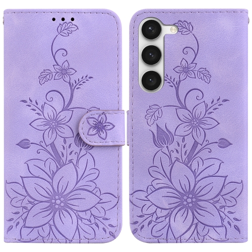 

For Samsung Galaxy S23 5G Lily Embossed Leather Phone Case(Purple)