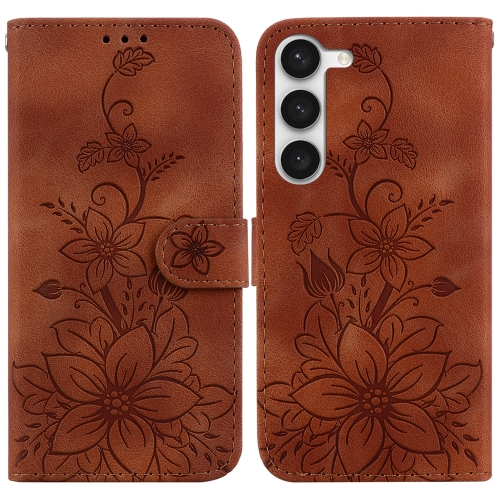 

For Samsung Galaxy S23 5G Lily Embossed Leather Phone Case(Brown)