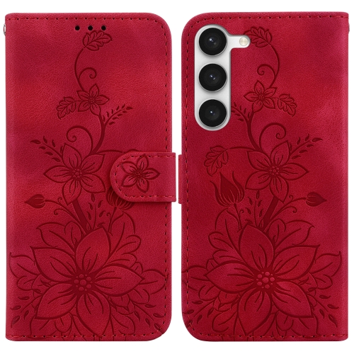 

For Samsung Galaxy S23 5G Lily Embossed Leather Phone Case(Red)