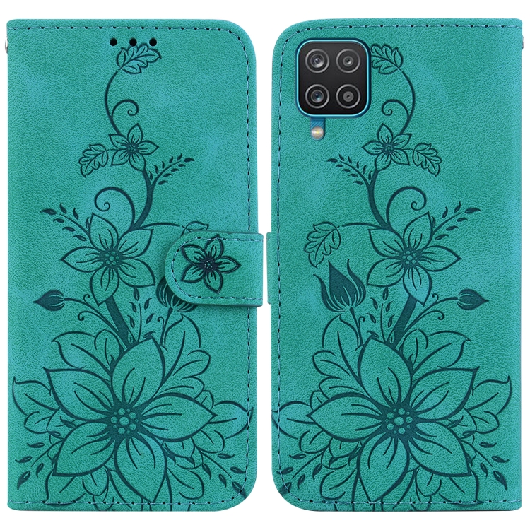 

For Samsung Galaxy A12 5G Lily Embossed Leather Phone Case(Green)