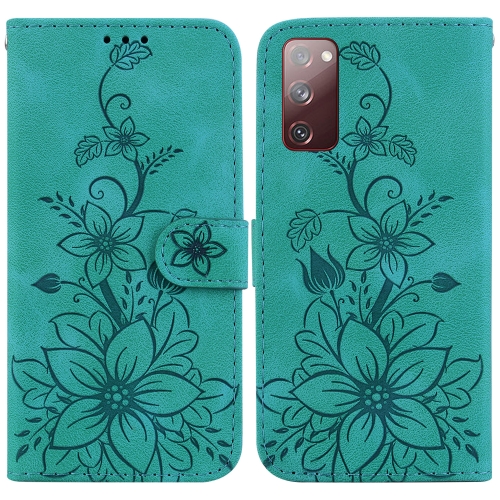 

For Samsung Galaxy S20 FE 4G / 5G Lily Embossed Leather Phone Case(Green)