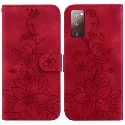 

For Samsung Galaxy S20 FE 4G / 5G Lily Embossed Leather Phone Case(Red)