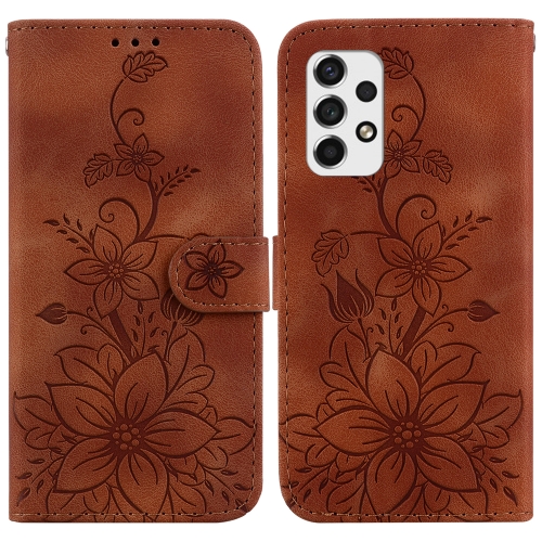 

For Samsung Galaxy A53 5G Lily Embossed Leather Phone Case(Brown)