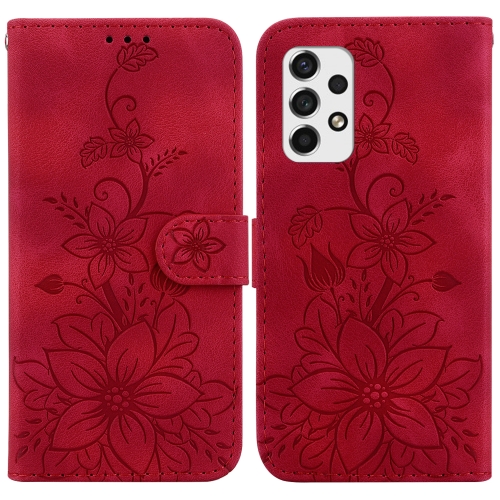 

For Samsung Galaxy A53 5G Lily Embossed Leather Phone Case(Red)