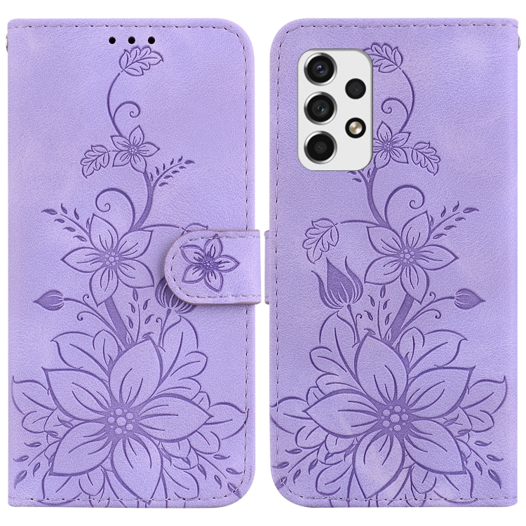 

For Samsung Galaxy A73 5G Lily Embossed Leather Phone Case(Purple)