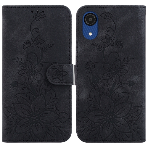 

For Samsung Galaxy A03 Core Lily Embossed Leather Phone Case(Black)