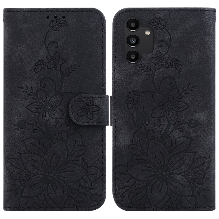 

For Samsung Galaxy A13 4G Lily Embossed Leather Phone Case(Black)
