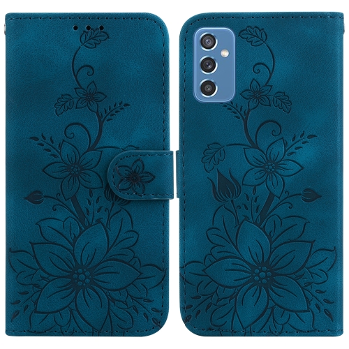 

For Samsung Galaxy M52 5G Lily Embossed Leather Phone Case(Dark Blue)