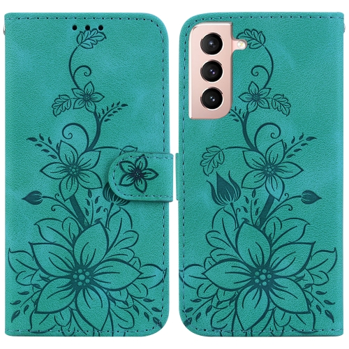 

For Samsung Galaxy S22+ 5G Lily Embossed Leather Phone Case(Green)
