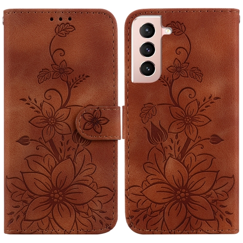 

For Samsung Galaxy S22+ 5G Lily Embossed Leather Phone Case(Brown)