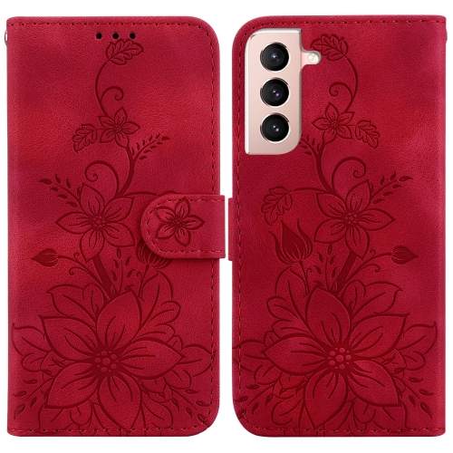 

For Samsung Galaxy S22+ 5G Lily Embossed Leather Phone Case(Red)