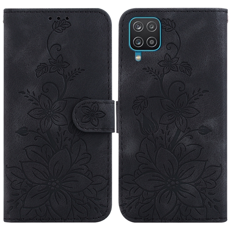 

For Samsung Galaxy F22 4G Lily Embossed Leather Phone Case(Black)