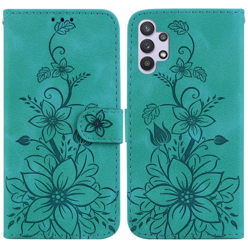 

For Samsung Galaxy A32 4G Lily Embossed Leather Phone Case(Green)