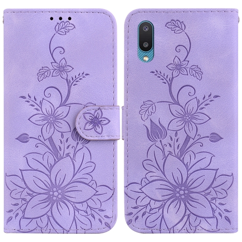 

For Samsung Galaxy A02 / M02 4G Indian Lily Embossed Leather Phone Case(Purple)