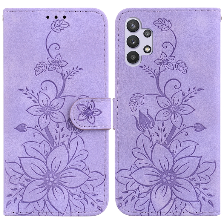 

For Samsung Galaxy A32 5G Lily Embossed Leather Phone Case(Purple)