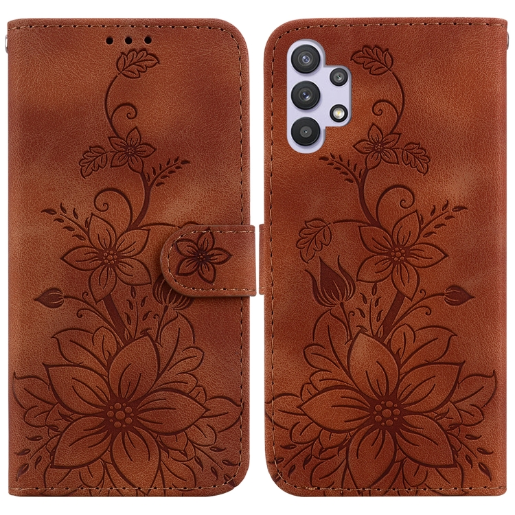 

For Samsung Galaxy A32 5G Lily Embossed Leather Phone Case(Brown)