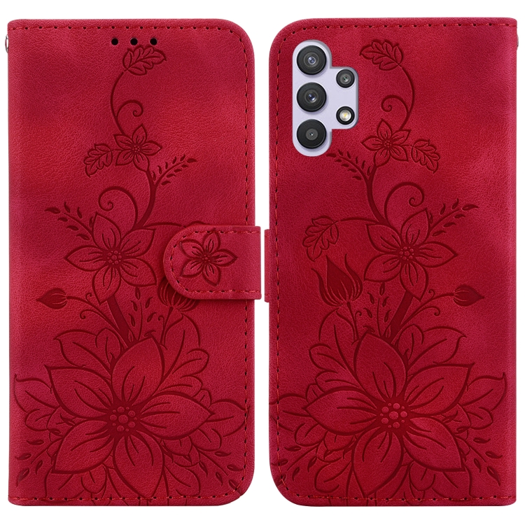 

For Samsung Galaxy A32 5G Lily Embossed Leather Phone Case(Red)
