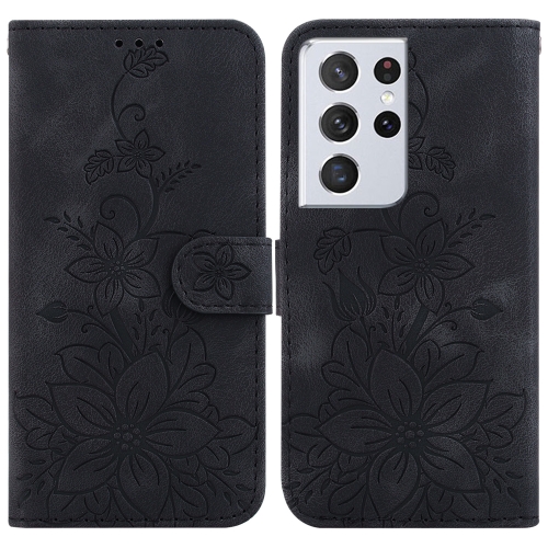 

For Samsung Galaxy S21 Ultra 5G Lily Embossed Leather Phone Case(Black)
