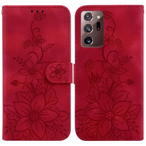 

For Samsung Galaxy Note20 Ultra Lily Embossed Leather Phone Case(Red)