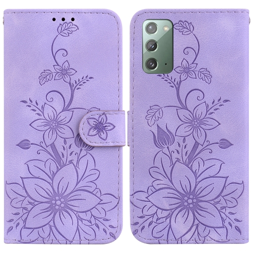 

For Samsung Galaxy Note20 Lily Embossed Leather Phone Case(Purple)