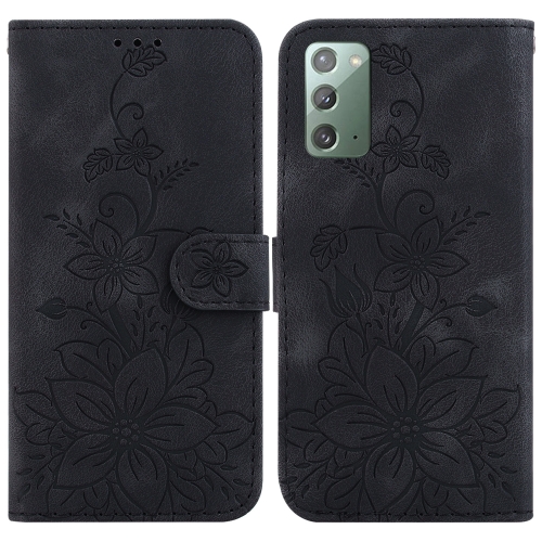 

For Samsung Galaxy Note20 Lily Embossed Leather Phone Case(Black)
