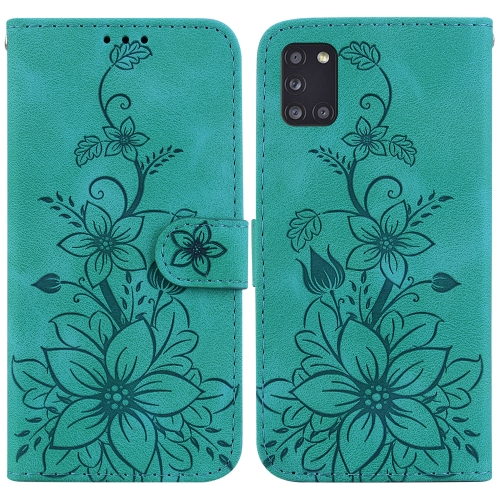 

For Samsung Galaxy A31 Lily Embossed Leather Phone Case(Green)