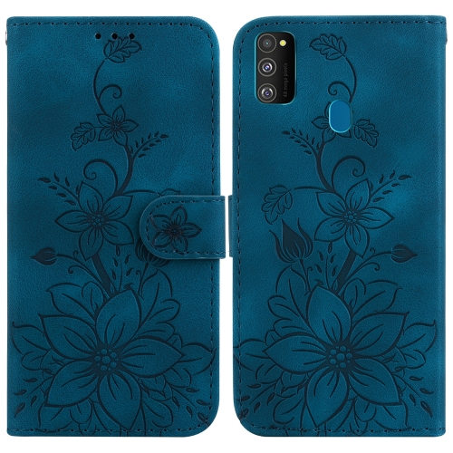 

For Samsung Galaxy M30s / M21 Lily Embossed Leather Phone Case(Dark Blue)