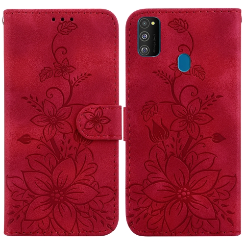 

For Samsung Galaxy M30s / M21 Lily Embossed Leather Phone Case(Red)