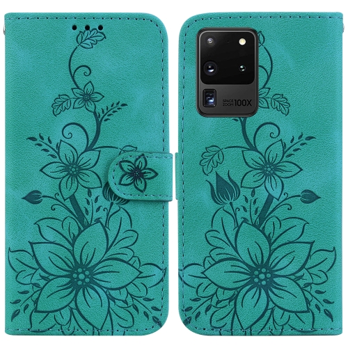 

For Samsung Galaxy S20 Ultra Lily Embossed Leather Phone Case(Green)