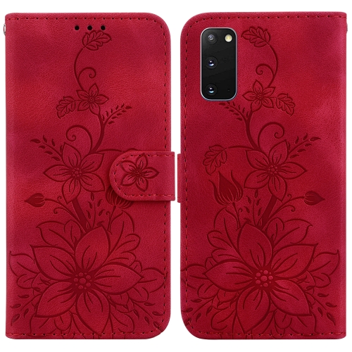 

For Samsung Galaxy S20 Lily Embossed Leather Phone Case(Red)