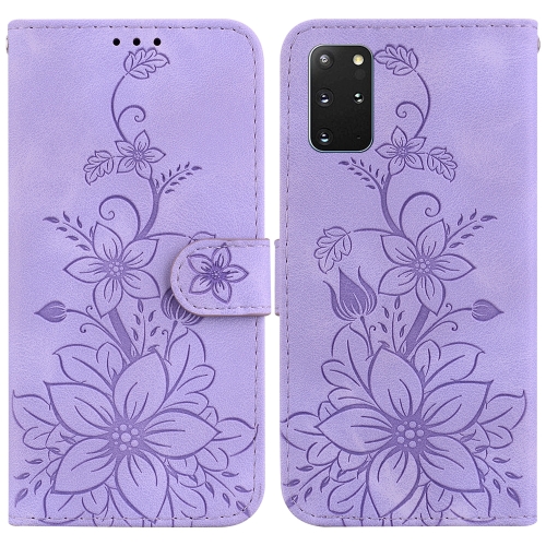 

For Samsung Galaxy S20+ Lily Embossed Leather Phone Case(Purple)