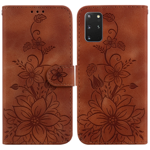 

For Samsung Galaxy S20+ Lily Embossed Leather Phone Case(Brown)