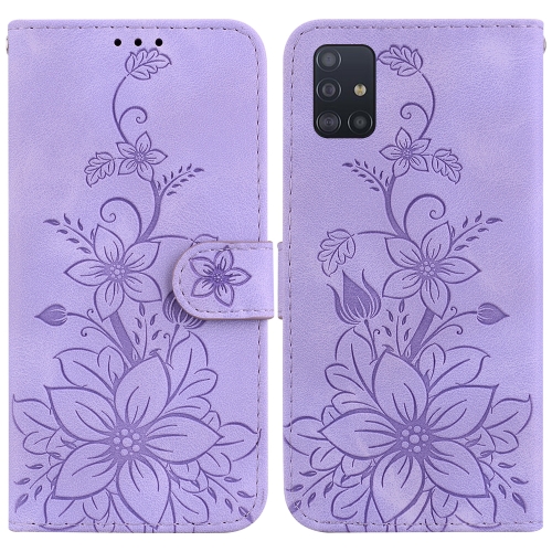 

For Samsung Galaxy A51 Lily Embossed Leather Phone Case(Purple)