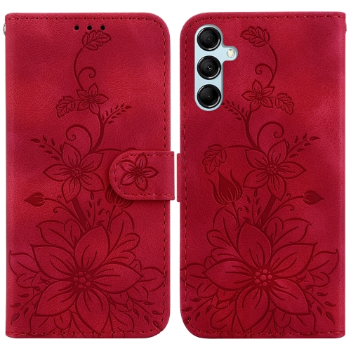 

For Samsung Galaxy M34 5G/F34 5G Lily Embossed Leather Phone Case(Red)